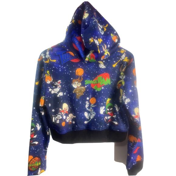 Space Jam Tune Squad Crop Top Hoodie Rare Size Juniors XL 44" Chest 18" Length - Picture 2 of 16